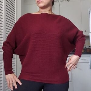 JOAN Vass NY  Ribbed Dolman Sleeve Boatneck Knit Sweater Long Sleeve, Size S
